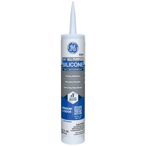 GE Sellador de silicona multiusos, transparente, cartucho de 10 fl oz, 1 paquete - Sellador de silicona 100% impermeable, adhesión más fuerte,
