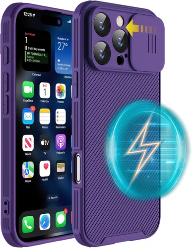 Miniatura 19 de Funda magnética para iPhone 16 Pro Max, funda protectora de cámara para iPhone 16 Pro Max [compatible con carga MagSafe] con cubierta deslizante
