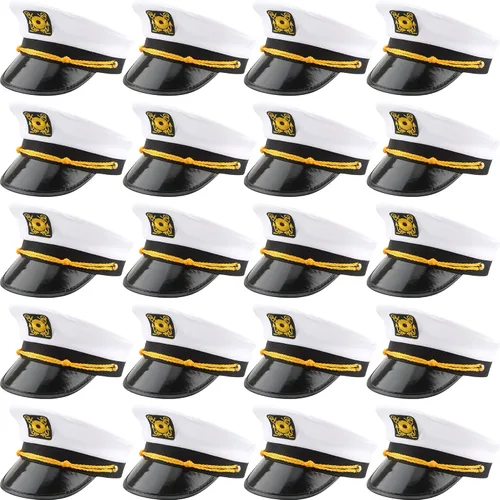 Paquete de 20 sombreros de capitán ajustables blancos marineros azul marino sombreros para Halloween Cruise Line Capitán fiesta temática cosplay