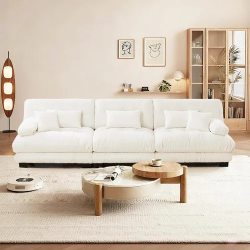 Miniatura 4 de Reposapiés Otomano Tapizado de Terciopelo con Cojín para Sofá Seccional Sofá 300 libras para Sala de Estar (Beige)