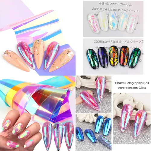 Miniatura 4 de 10 rollos de papel de vidrio Aurora degradado para arte de uñas, 3D, holográfico, de cristal, efecto de fragmento, efecto de fragmento de espejo