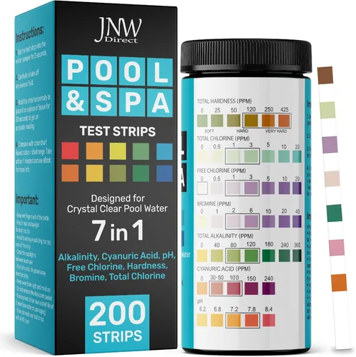 Miniatura 10 de JNW - Tiras de prueba de piscina 7 en 1, 100 tiras de prueba rápidas y precisas para agua de piscina, tiras de prueba de spa para bañera