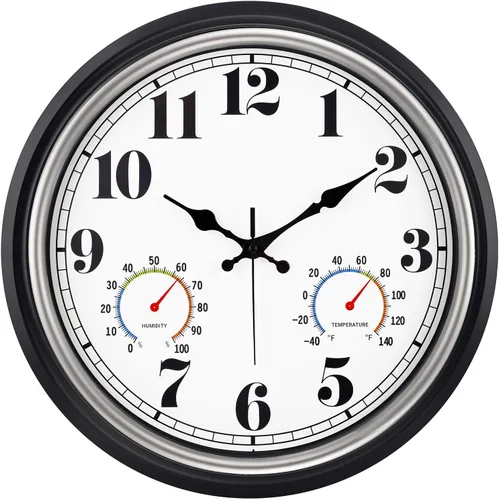 Miniatura 8 de 45MinST Reloj de pared grande vintage de 13 pulgadas rojo-marrón, de cuarzo, funciona con batería, movimiento silencioso y preciso sin tictac con 13