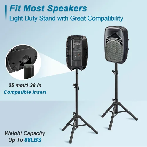 Miniatura 3 de Vondynote Par de soportes para altavoces de trípode de altura ajustable de 33.5 a 53.5 pulgadas, soporte delgado para mini altavoz, PA DJ, trípode