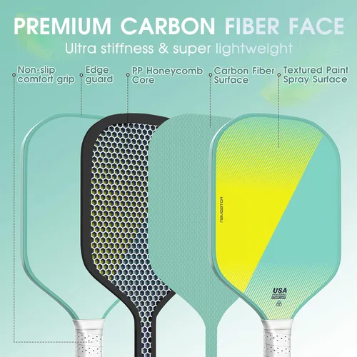 Miniatura 2 de Paletas de pickleball, raqueta de fibra de carbono con núcleo de panal de polipropileno de 0.63 pulgadas, superficie ligera de grano alto para giro