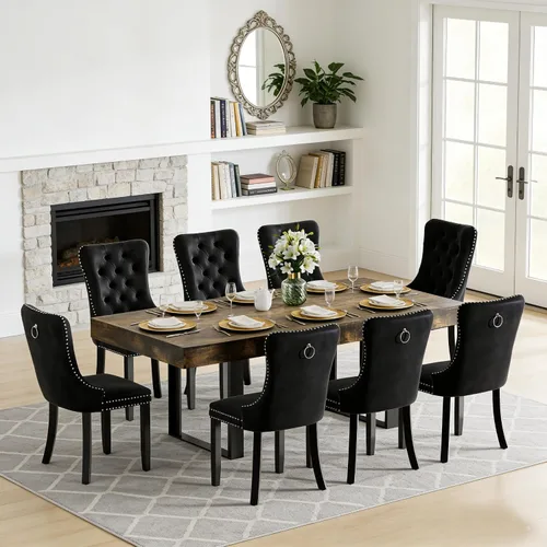 Miniatura 18 de Juego de mesa de comedor extensible de 5 piezas para 4, mesa de cocina de madera marrón de 63-78.7 pulgadas con 4 sillas acolchadas beige, juego