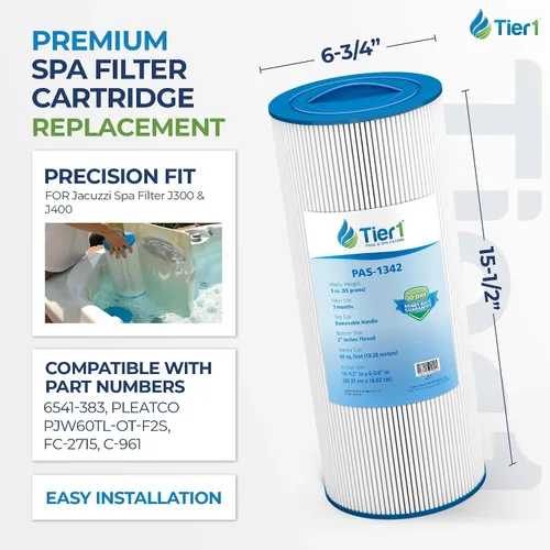 Miniatura 2 de Tier1 Cartucho de filtro de spa de repuesto para Jacuzzi J300 y J400 – Paquete de 2 Compatible con 6541-383, PJW60TL-OT-F2S, 6CH-961 15-1/2
