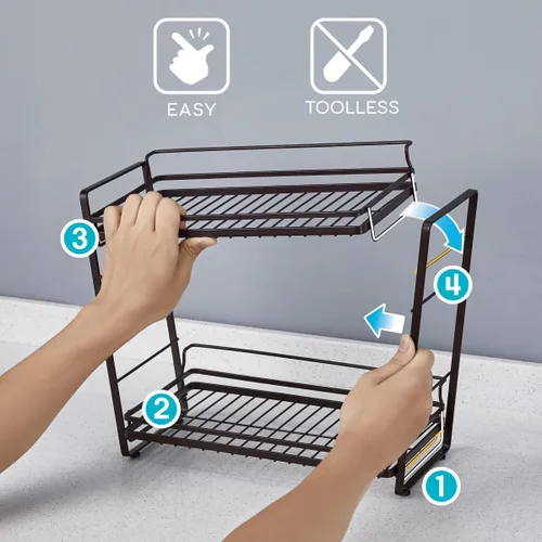Miniatura 6 de zccz Organizador de baño de 2 niveles, ideal como organizador de encimera de cocina o baño, organizador de maquillaje con acabado negro para Negro