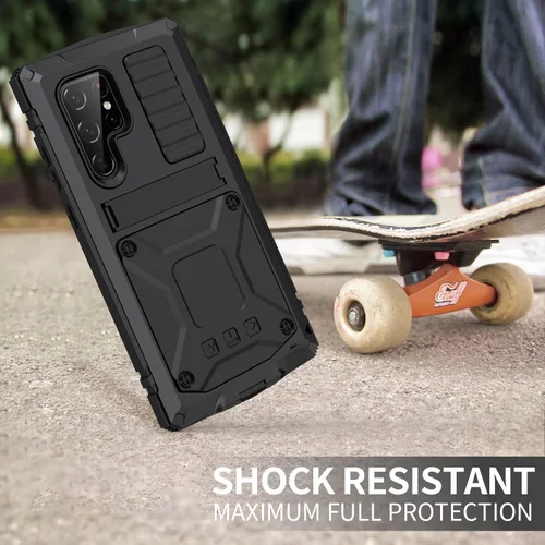 Miniatura 5 de Funda de metal para Samsung S22 Ultra 5G con protector de pantalla con función atril, resistente armadura militar duradera, cuerpo completo