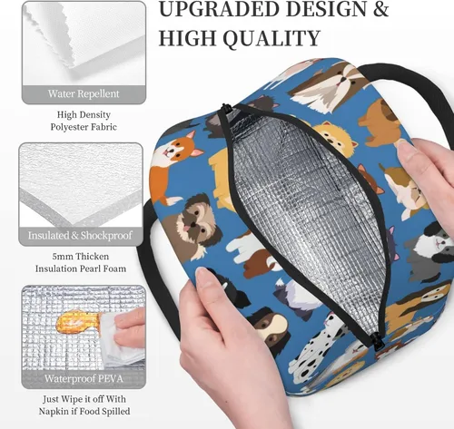 Miniatura 4 de Bolsa de almuerzo de animales con lindos perros, bolsa de mano grande, contenedor reutilizable para mujeres, hombres, escuela, oficina, trabajo, 10 l