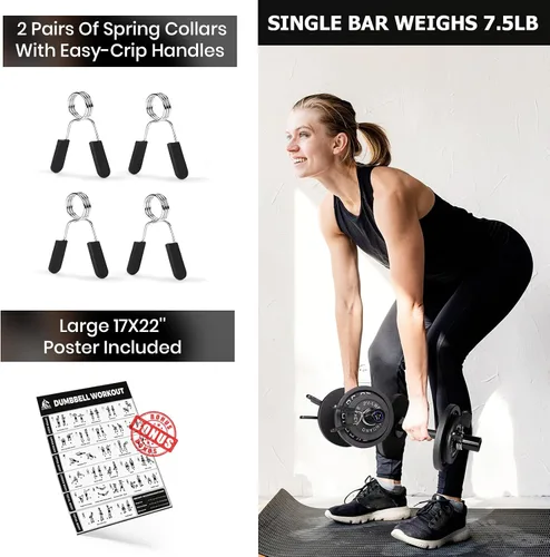 Miniatura 6 de LIONSCOOL 16"Loadable Dumbbells Pairs, Olympic Dumbbell Handle/Bar for Strength Training, Compatible with 2’’ Standard Plates, Includes 2 Pair of