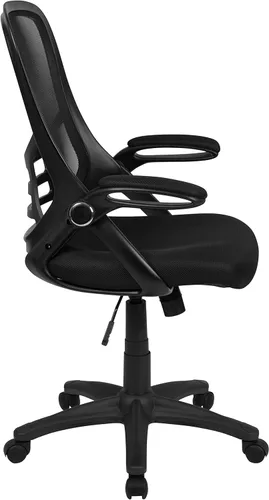 Miniatura 15 de Flash Furniture Porter - Silla de oficina giratoria ergonómica de malla negra con marco negro y brazos abatibles