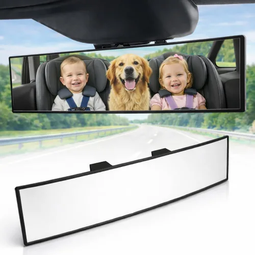 Miniatura 12 de Espejo retrovisor ICBEAMER de 9.4 pulgadas con clip Tinte azul convexo, vidrio panorámico de gran angular HD, antirreflejo, ajuste universal