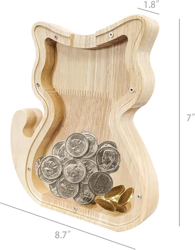 Miniatura 5 de FixtureDisplays® Alcancía de madera para gatos, alcancía de ahorro para niños, bonita moneda de recuerdo para niños y niñas, es un regalo único