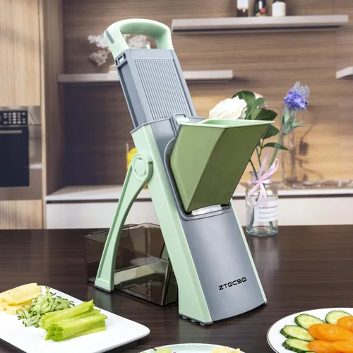 Versión mejorada todo en 1 cortador de mandolina para cocina y mandolina ajustable, picador de verduras, hoja desmontable, corte de corte, tiras,