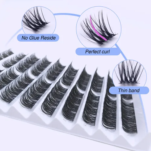 Miniatura 3 de 80 racimos de pestañas en racimo de 0.315-0.630 in, extensiones de pestañas individuales de aspecto natural, pestañas rizadas en D, extensiones
