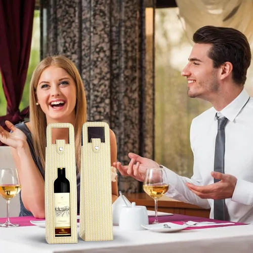 Miniatura 6 de Bolsa de regalo de vino RYDDOY, portador de vino reutilizable de cuero, bolsas de regalo para una sola botella de champán y cerveza para cumpleaños