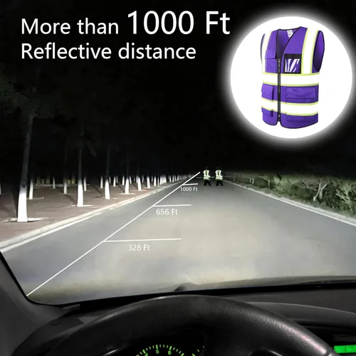 Miniatura 5 de Chaleco de seguridad reflectante de alta visibilidad para hombres y mujeres con bolsillos y cremallera frontal, cumple con los estándares ANSI/ISEA