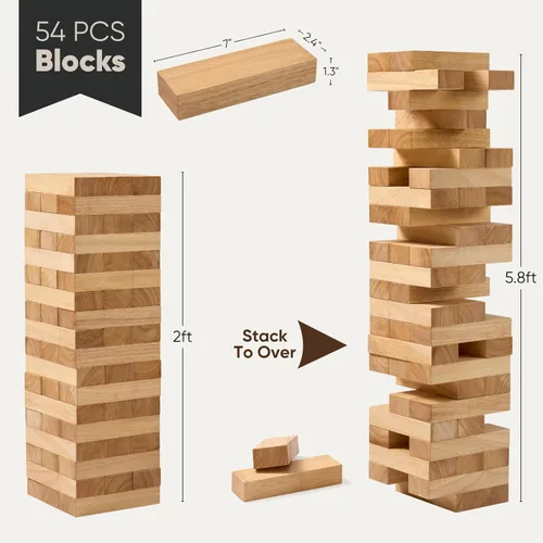 Miniatura 2 de Juego de torre apilable gigante de más de 5 pies, juego de torre apilable de bloques de madera premium para fiestas familiares, juegos de barbacoa