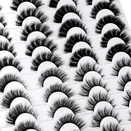 Miniatura 710 de Pooplunch - Pestañas postizas finas de visón sintético, estilo ojo de gato, naturales, cruzadas, tipo racimo, efecto 8D de volumen, tiras