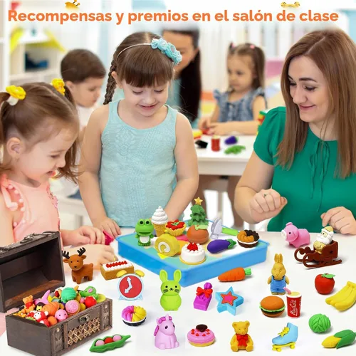 Miniatura 3 de Moosia Paquete de 120 borradores de lápices de animales para niños, mini rompecabezas 3D para desmontar, mascotas de escritorio y juguetes de caja