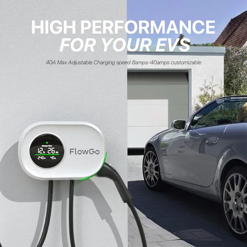 Miniatura 6 de Cargador eléctrico de nivel 2 de 40 A, cargador eléctrico inteligente para el hogar, pantalla activada por movimiento, 240 V con enchufe NEMA 14-50