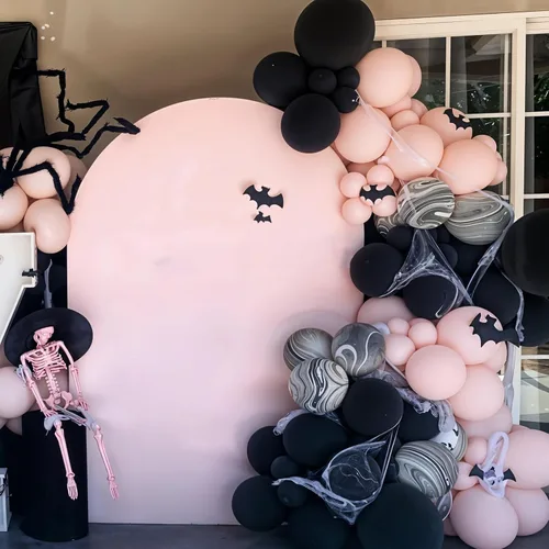 Miniatura 5 de Kit de guirnalda de arco de globos de Halloween, globos negros y rosados, globos de murciélago de aluminio fantasma para la familia, fondo de fiesta