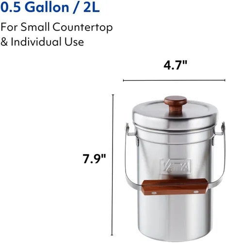 Miniatura 7 de Vatya Contenedor de compost de cocina de acero inoxidable, sin filtro, compostador, cubo de compostaje, contenedor pequeño de basura de alimentos