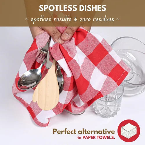 Miniatura 4 de Native Fab Paquete de 4 toallas de cocina con lazo para colgar de 16 x 26 pulgadas, toallas de cocina de algodón a cuadros para limpiar el secado