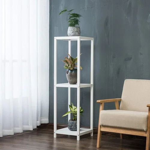 Miniatura 2 de Soporte para plantas de madera maciza,Soporte para plantas de 3 niveles,Interior Sala de estar Balcón Estante para plantas de pie Blanco