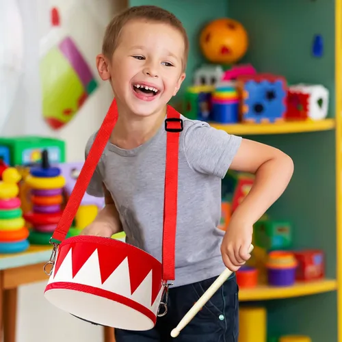 Miniatura 7 de Juego de batería para niños, juego de batería de juguete de madera de 8 pulgadas, juguetes musicales educativos para bebés con correa ajustable, 2