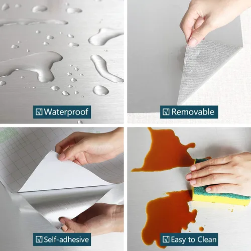 Miniatura 6 de VEELIKE - Papel tapiz, papel adhesivo de acero inoxidable plateado,resistente a la corrosión, impermeable, removible, despega y pega, papel