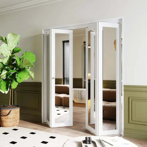 Miniatura 13 de BARNER HOME Puertas plegables, puertas de armario con espejo completo para abertura de 48" (doble 24") x 80", puerta plegable interior para despensa