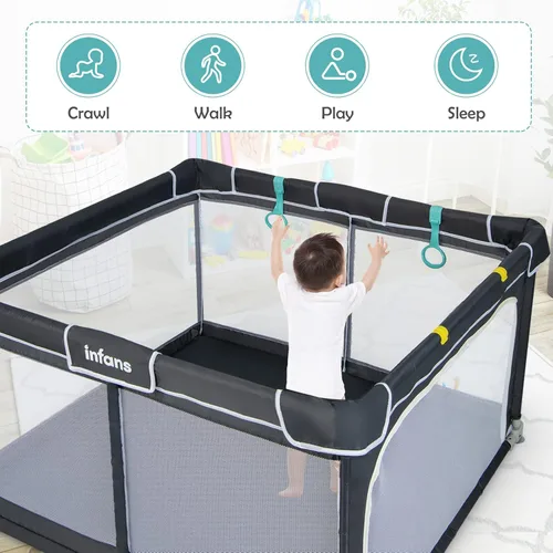 Miniatura 8 de INFANS Corralito plegable para bebés, 50 x 50 pulgadas, grande con puerta, malla suave y visible, centro de actividades para niños para interiores