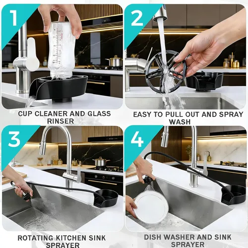 Miniatura 7 de Enjuagadora de vidrio para fregadero de cocina, accesorio para fregadero, enjuague de tazas para fregadero de alta presión con rociador extraíble