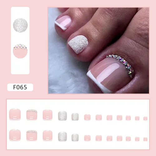 Miniatura 2 de Uñas postizas a presión, puntas blancas cuadradas, uñas postizas con purpurina y diamantes de imitación, uñas postizas con pegamento brillante