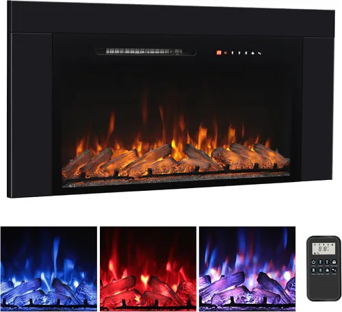 Miniatura 10 de Insertos de chimenea eléctrica de 26 pulgadas, chimenea eléctrica empotrada de 1500 W con control remoto, cristal, protección contra
