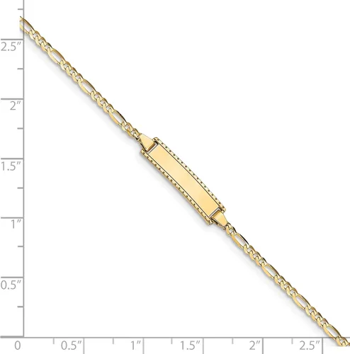 Miniatura 6 de Pulsera de identificación personalizada de oro amarillo de 14 quilates pequeña Figaro Link 6 pulgadas 6mo -5 años