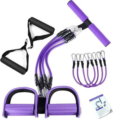 Lenporl Upgrade 4-Tube Pedal Ankle Puller Resistance Bands with Two Extra Handles,Pedal Puller Resistance Band with Handle for Home Gym,Yoga &