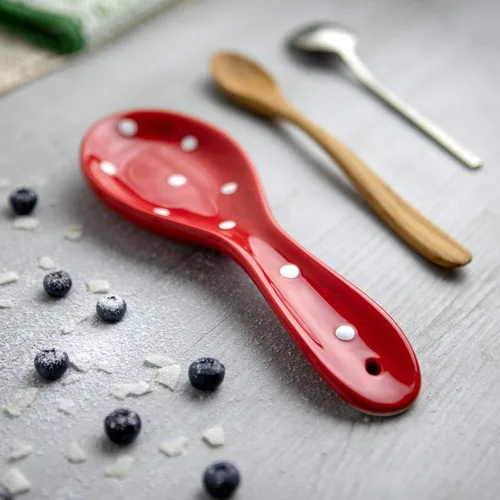 Miniatura 5 de Juego de 10 recipientes de cerámica hechos a mano con lunares rojos y blancos, recipientes grandes y pequeños, mantequilla, tazas de huevo, salero