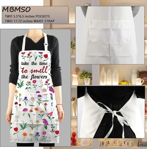 Miniatura 3 de MBMSO Delantal floral con bolsillos, delantal de jardinería de flores, regalo para mamá, delantal de cocina, delantal de floristería, regalo