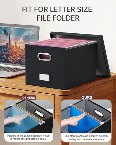 Miniatura 4 de Organizador de archivos en paquete de 2, caja archivadora portátil con tapa, compatible con carpetas tamaño carta/legal, organizador de documentos