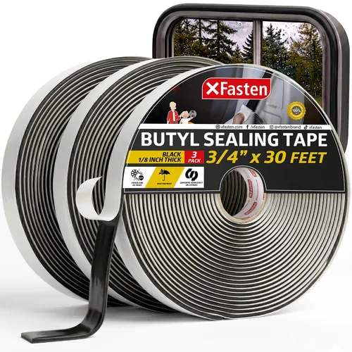 Miniatura 9 de XFasten Cinta de butilo negra, 1/2 pulgada x 30 pies x 1/8 pulgadas, fácil de trabajar con cinta selladora de butilo automotriz, calafateo de goma