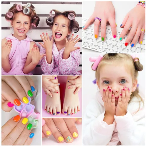 Miniatura 6 de wakaniya Juego de esmaltes de uñas no tóxicos para niñas con calcomanías de uñas de gemas, 7 colores despegables de bajo olor para niños pequeños 7