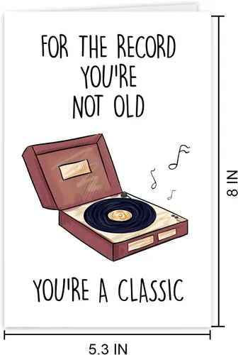 Miniatura 7 de COLINHELIN Divertida Tarjeta de Cumpleaños Retro de Tocadiscos y Regalo para Abuelo Papá Él Hombres, 40° 50° 60° 70° 80° Tarjeta de Cumpleaños