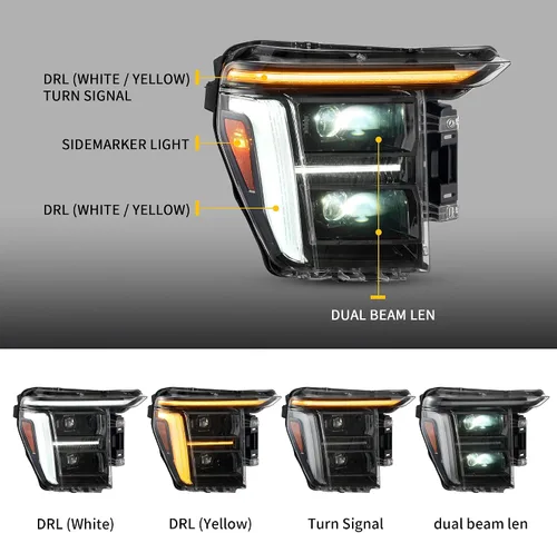 Miniatura 2 de VLAND - Faros delanteros LED para Ford F150 2021-2023 [solo apto para F-150 con luz halógena/xenón OEM], DRL amarillo o blanco, no para Raptor
