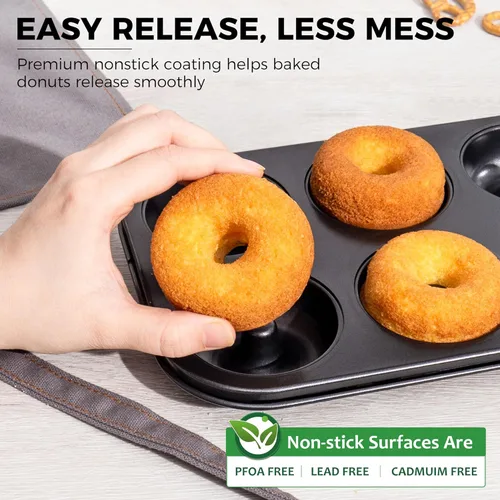 Miniatura 4 de HONGBAKE Molde para rosquillas para hornear, bandeja de donas profunda mejorada, paquete de 2 moldes de 6 cavidades para horno, antiadherente y Negro