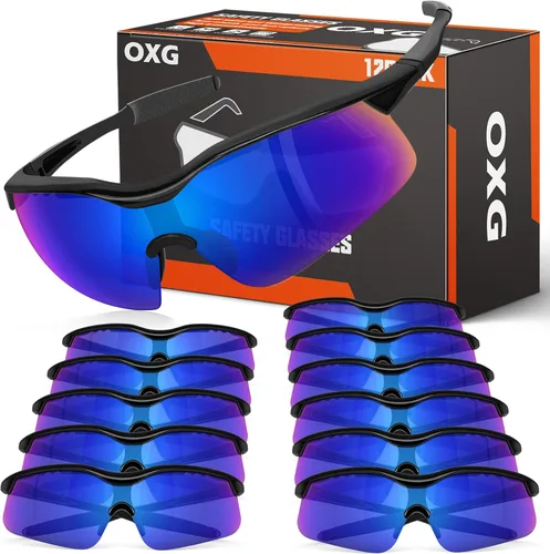 OXG Paquete de 12 lentes de seguridad, ANSI Z87.1, resistentes a los impactos, antiatascos, para hombres, mujeres y jóvenes
