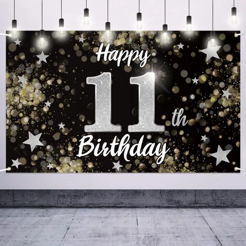 Miniatura 24 de Decoración de feliz cumpleaños 37, cartel grande de fondo de cumpleaños de 37 años con estrella de ensueño negro y plateado – Decoración de fiesta