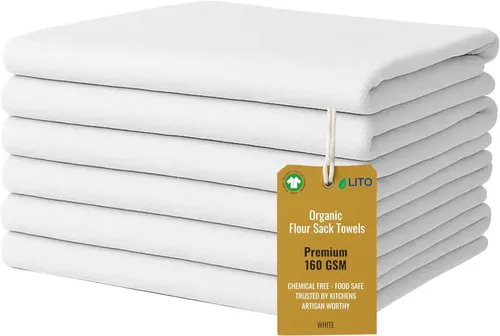 Miniatura 40 de Toallas de saco de harina Toalla de té para manualidades, plato de cocina, toalla de algodón en blanco para bordado, funda de lino para hornear